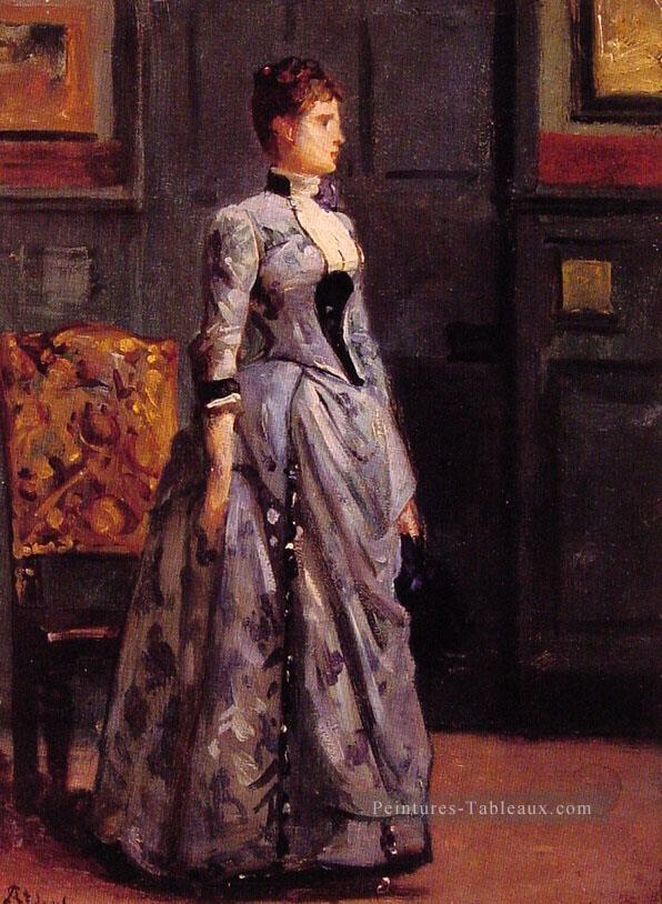 Portrait d’une femme en bleu dame Peintre belge Alfred Stevens Peintures à l'huile